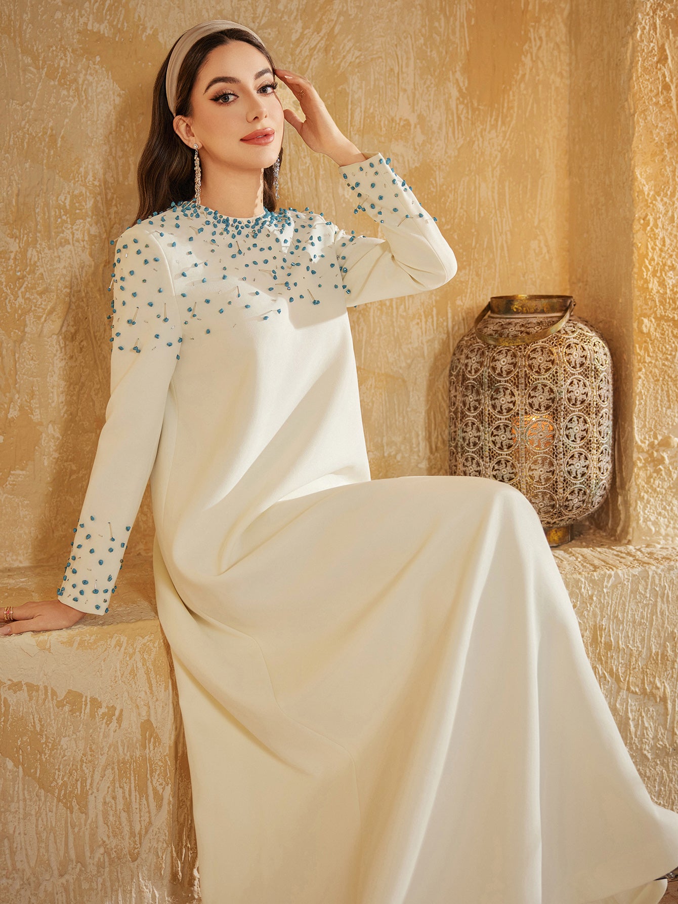 The Elara Turquoise Kaftan Gown