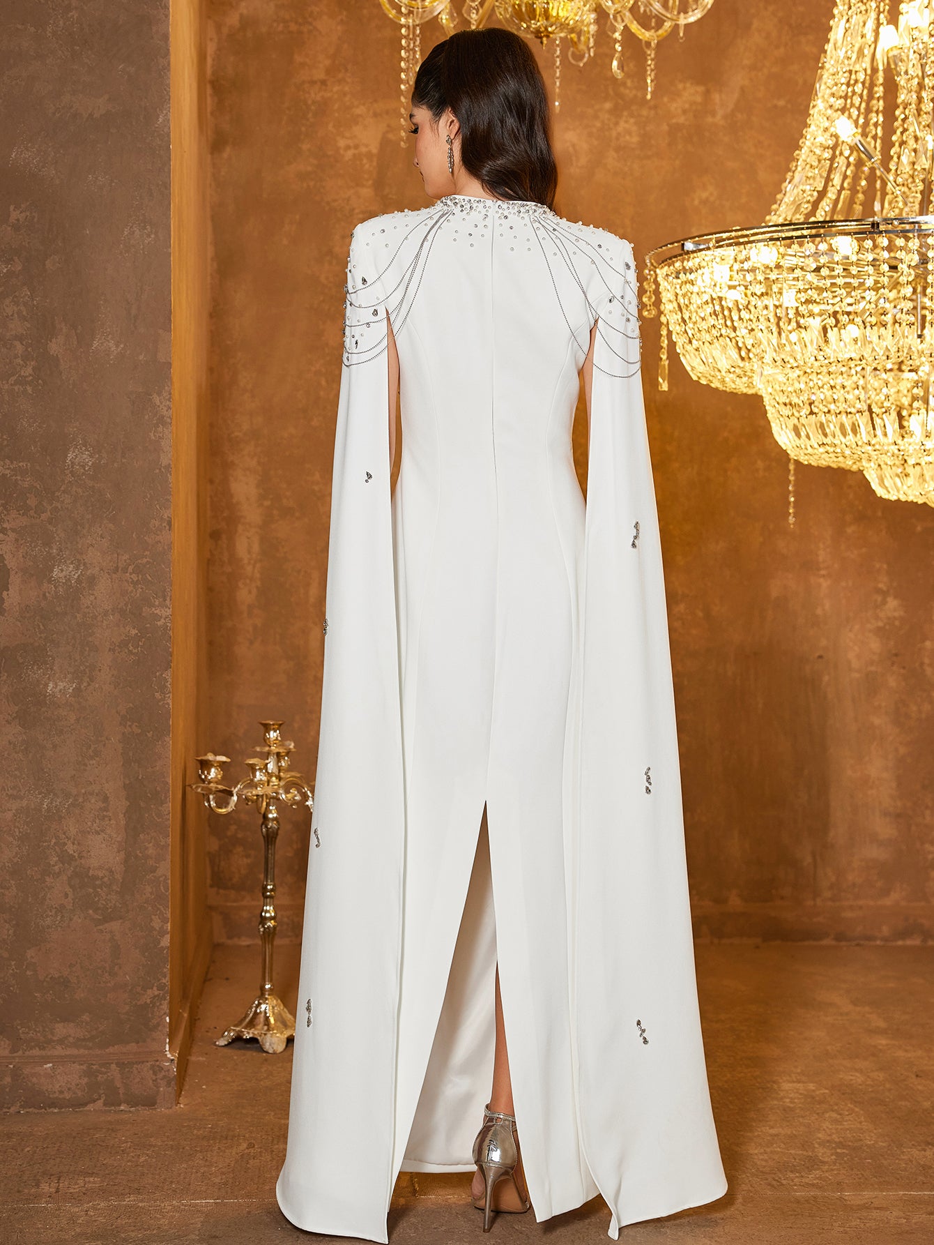 The Isabella Ivory Cape Gown
