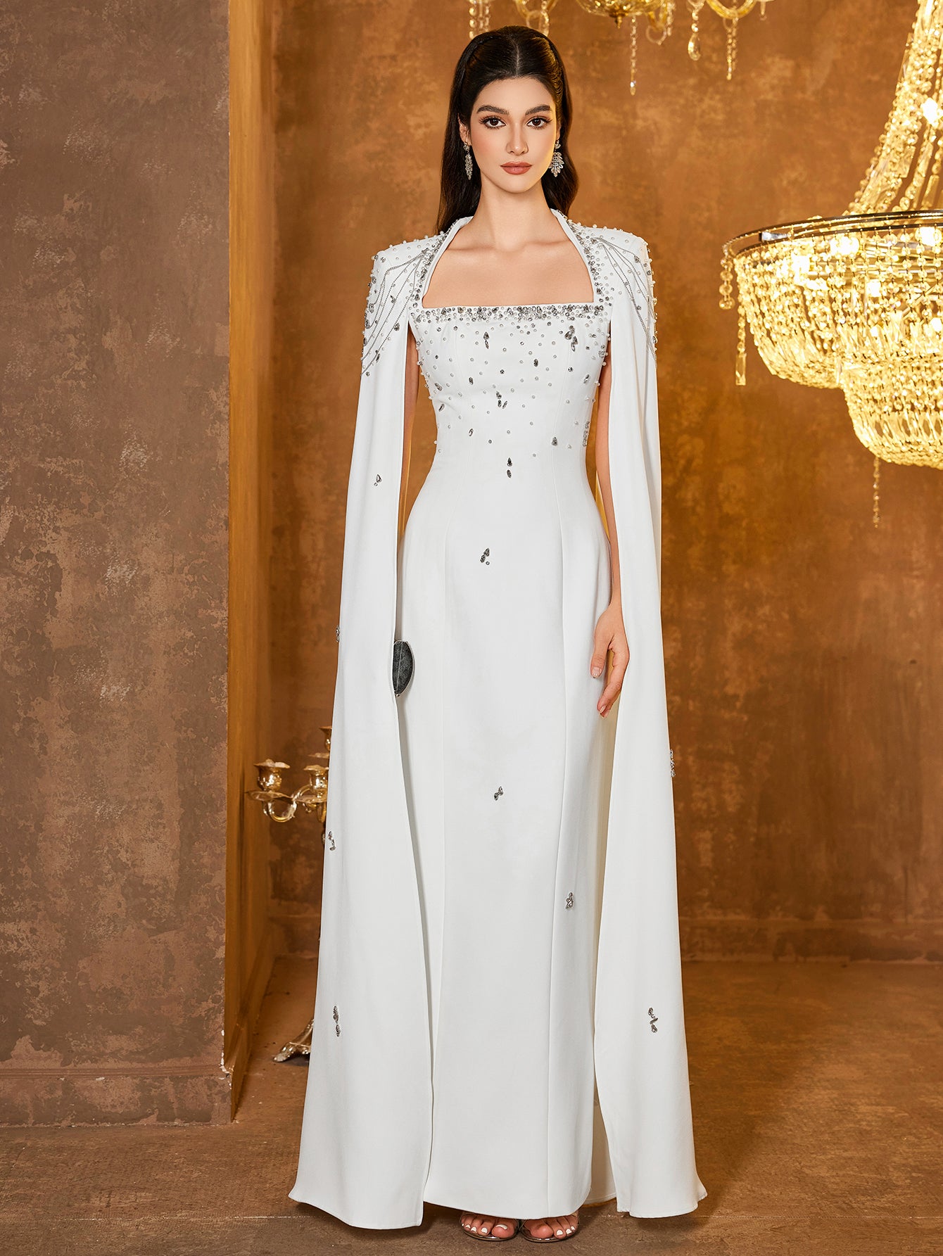 The Isabella Ivory Cape Gown