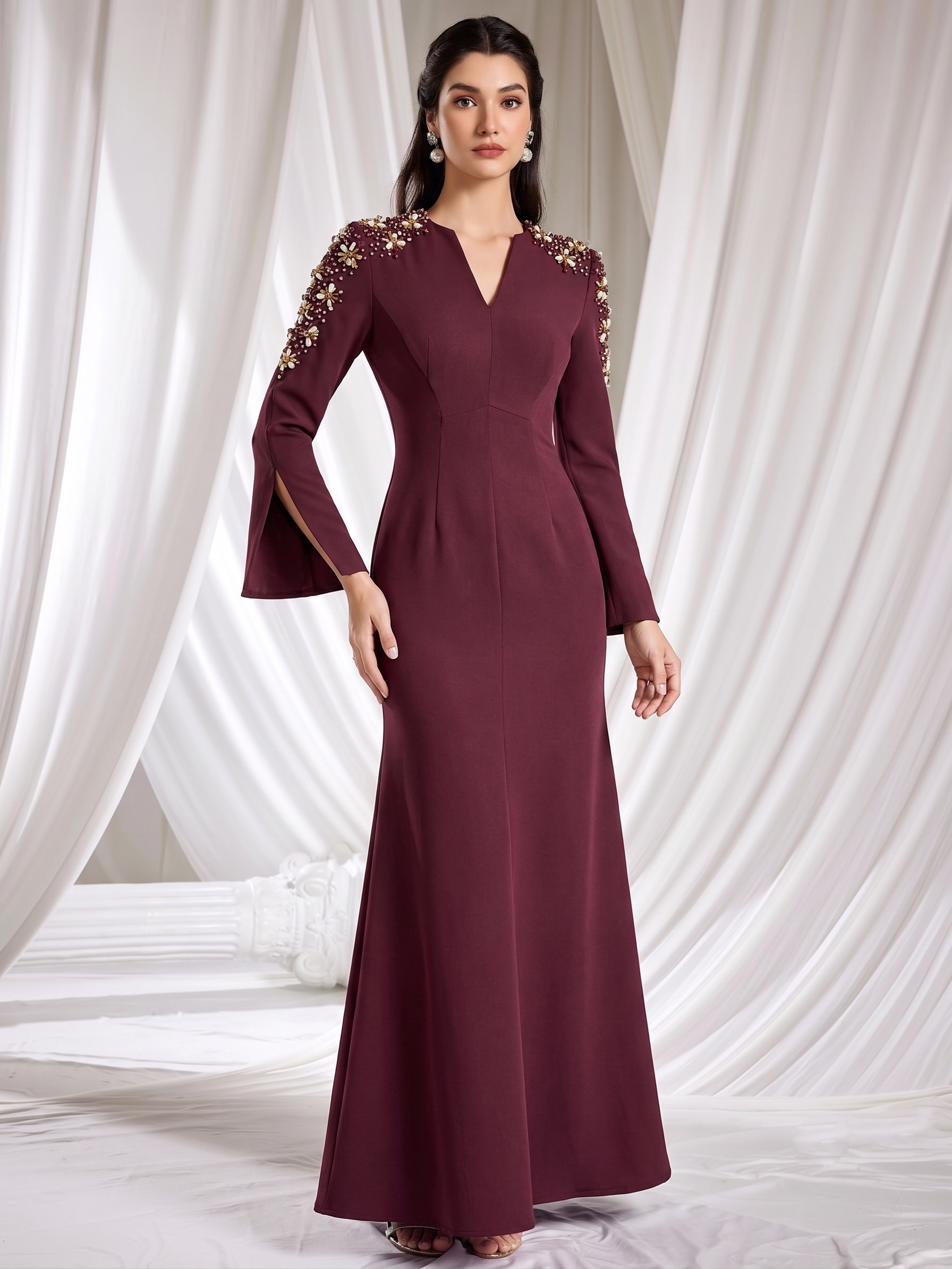 The Vesta Burgundy Gown