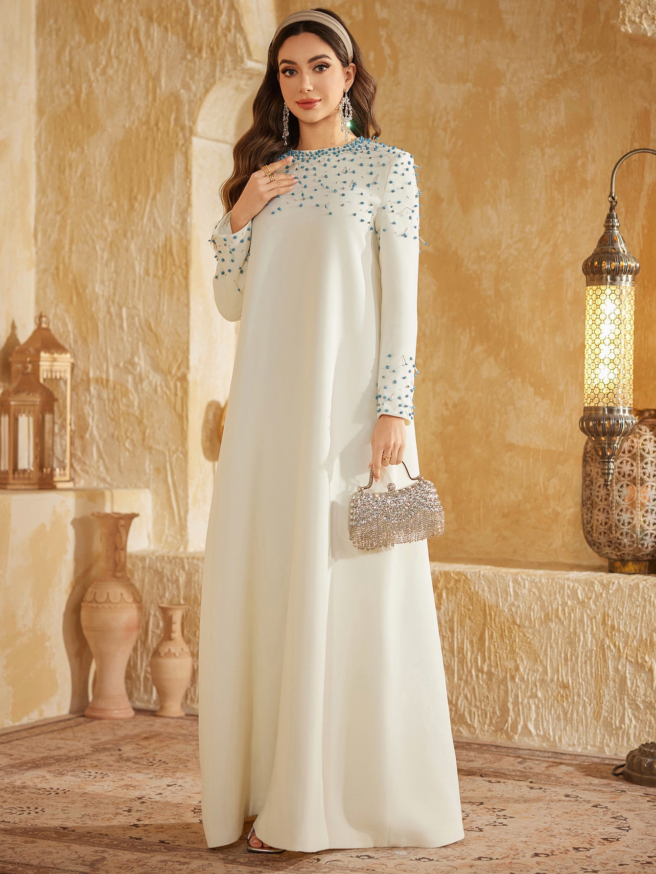 The Elara Turquoise Kaftan Gown