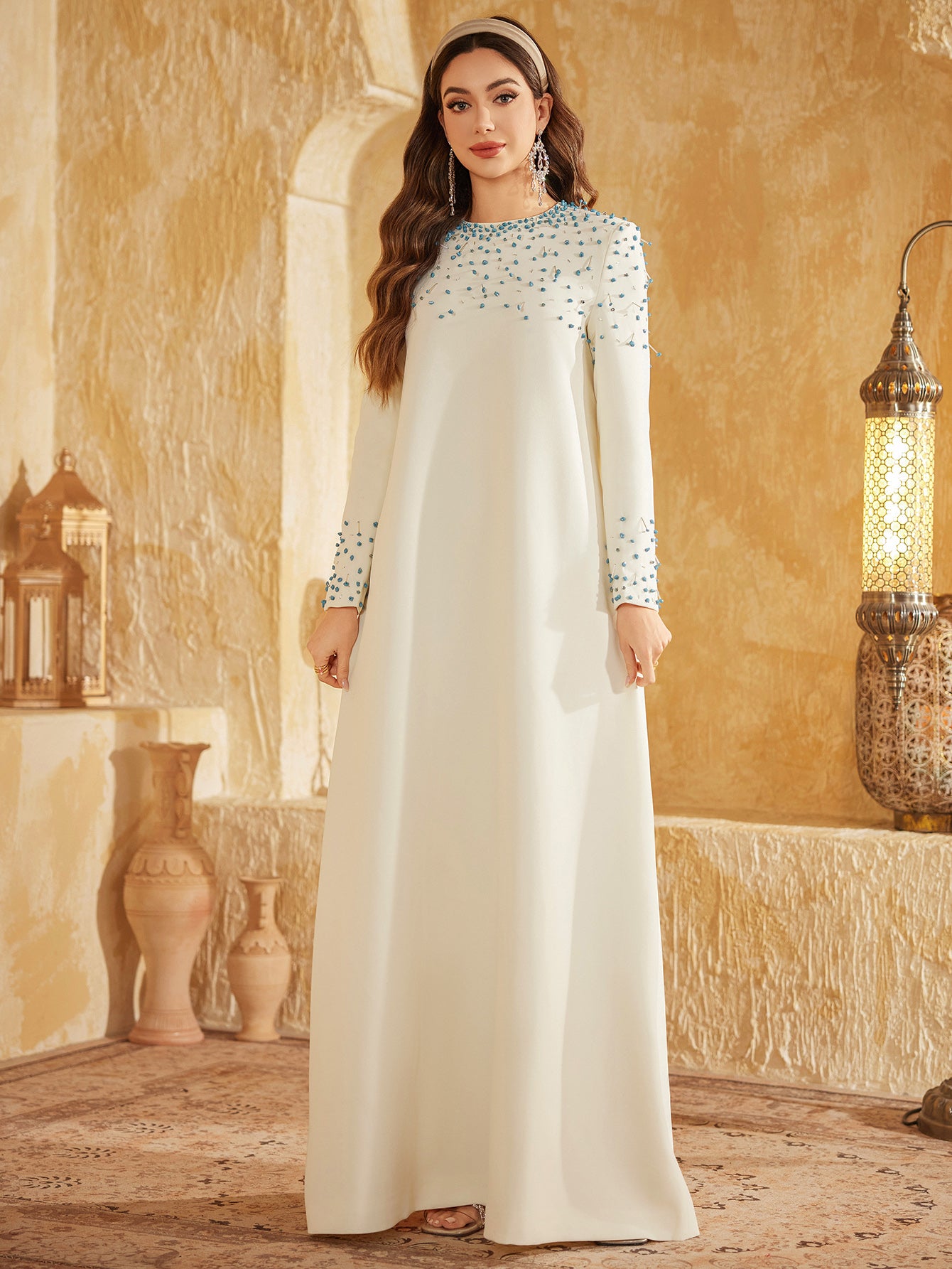 The Elara Turquoise Kaftan Gown