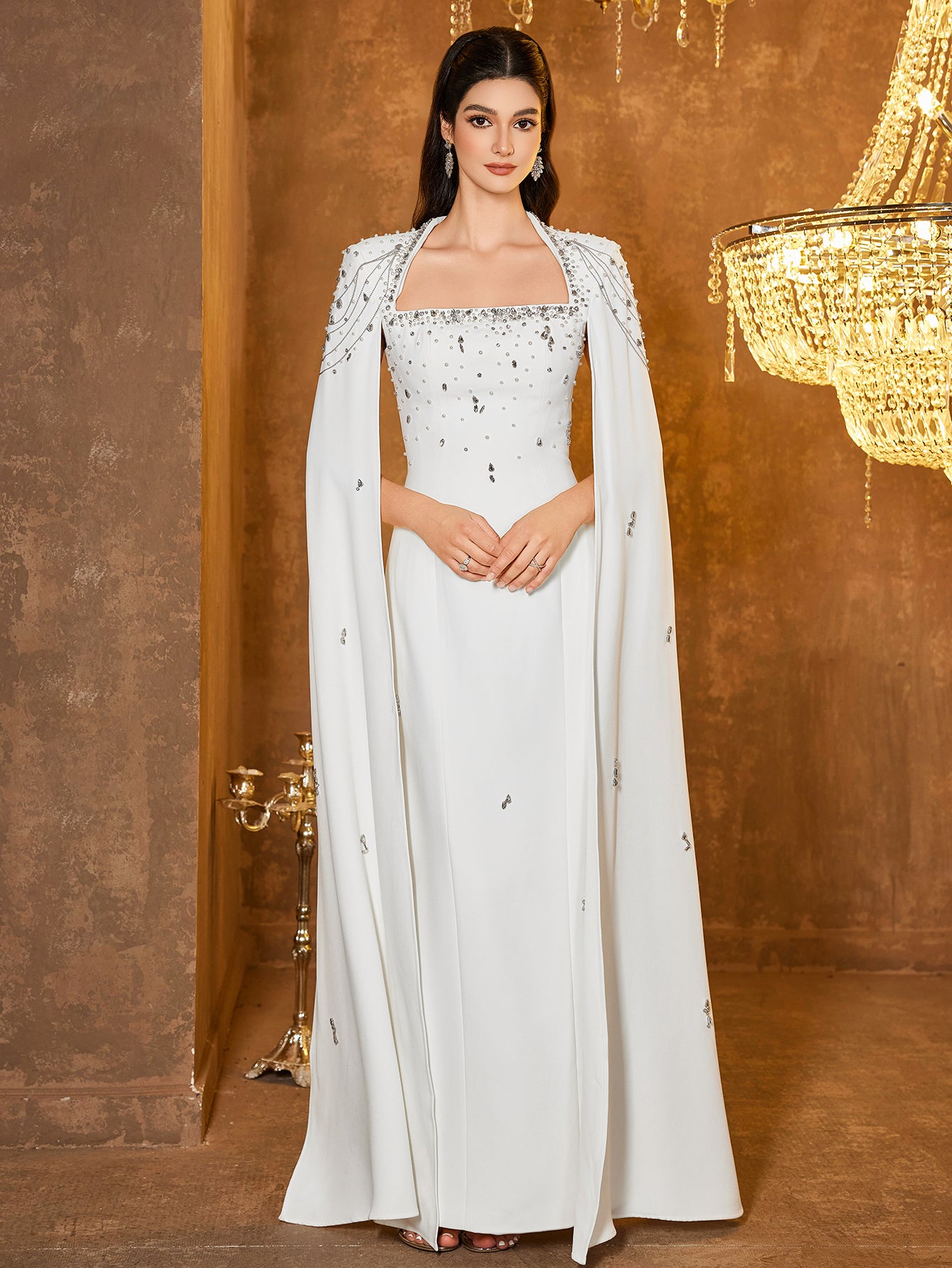 The Isabella Ivory Cape Gown