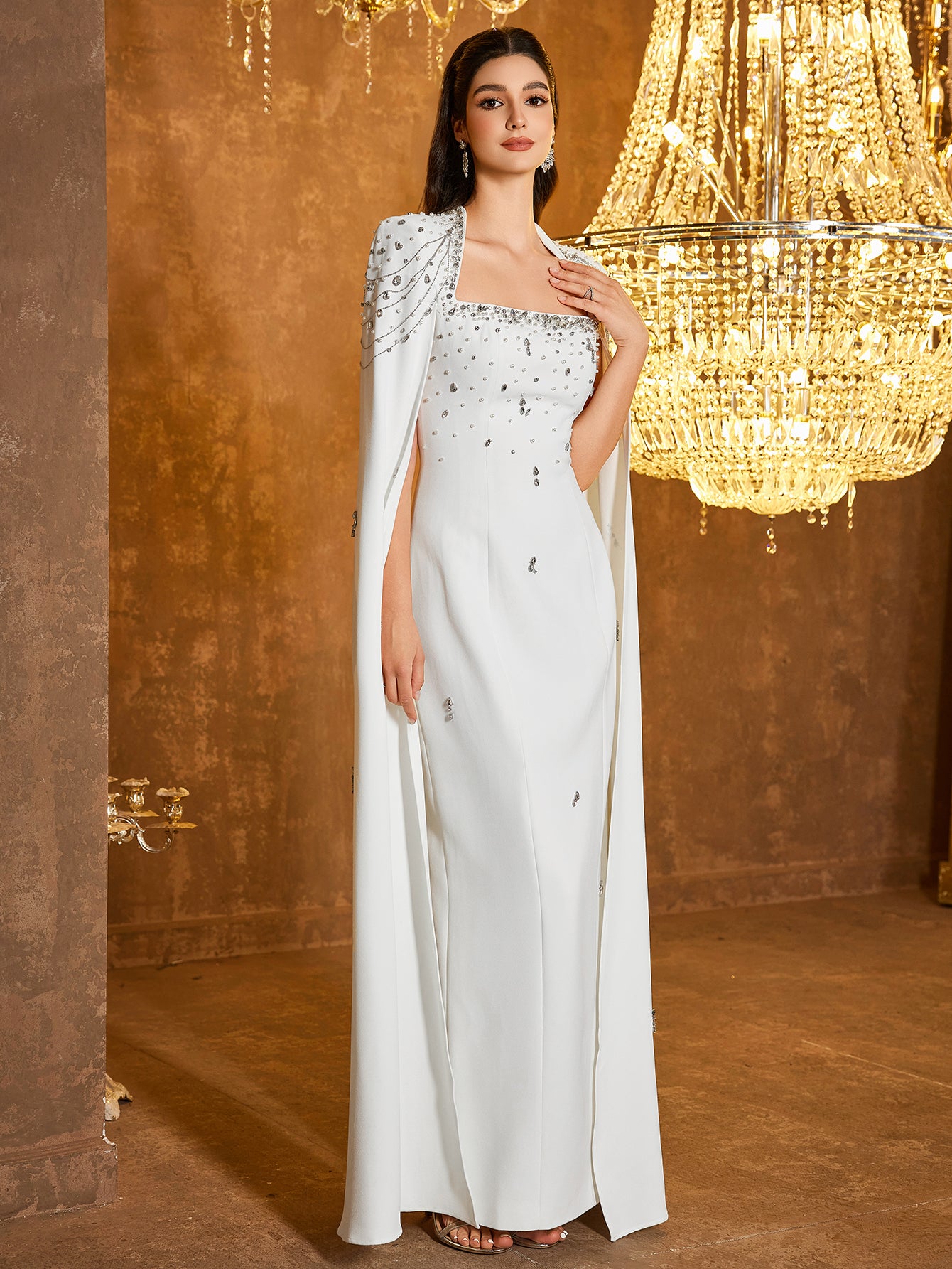 The Isabella Ivory Cape Gown