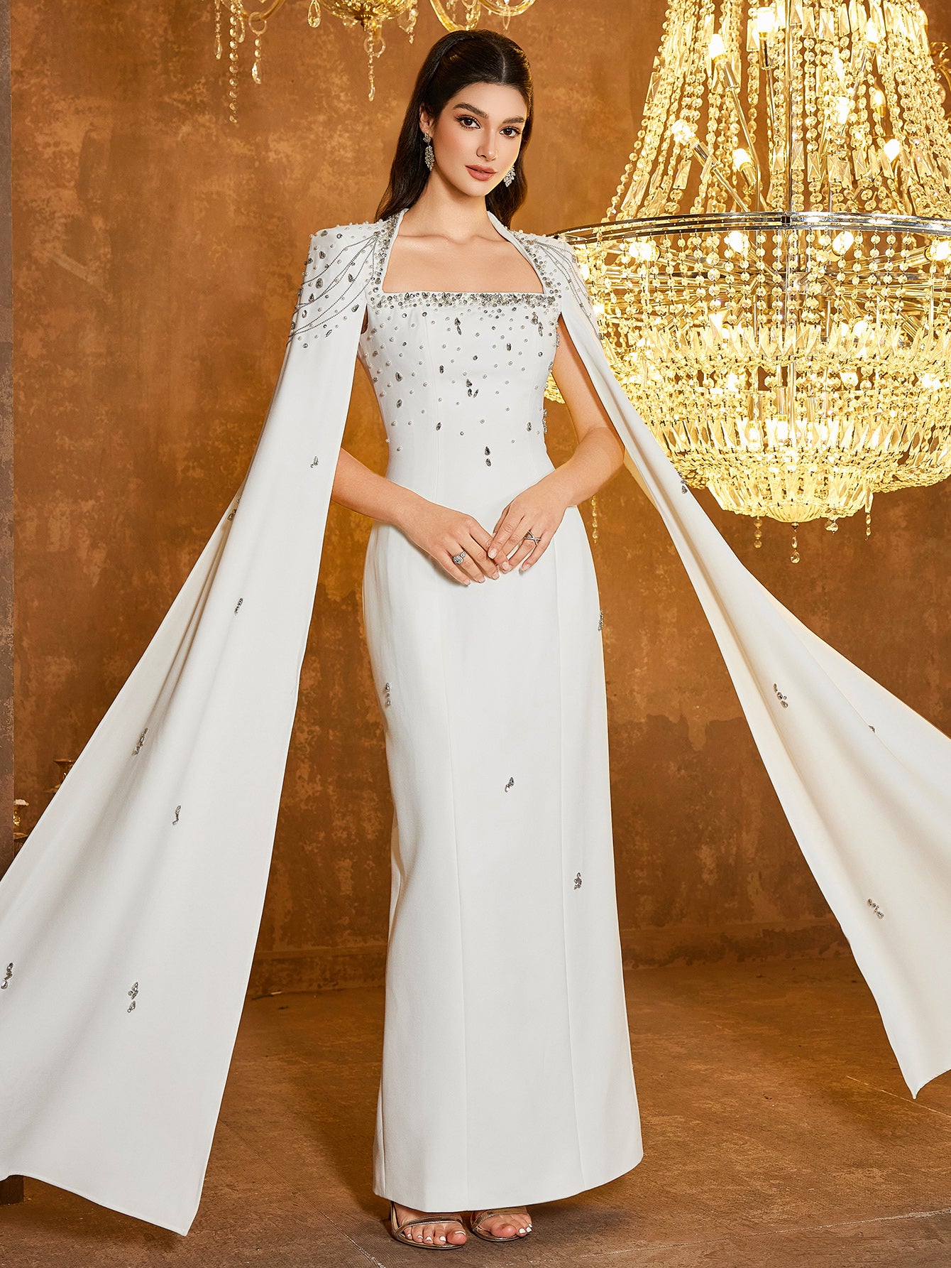 The Isabella Ivory Cape Gown