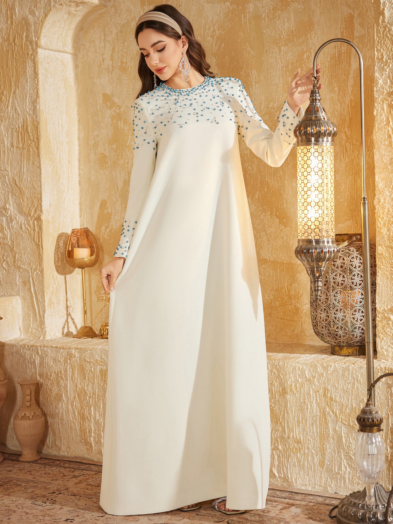 The Elara Turquoise Kaftan Gown
